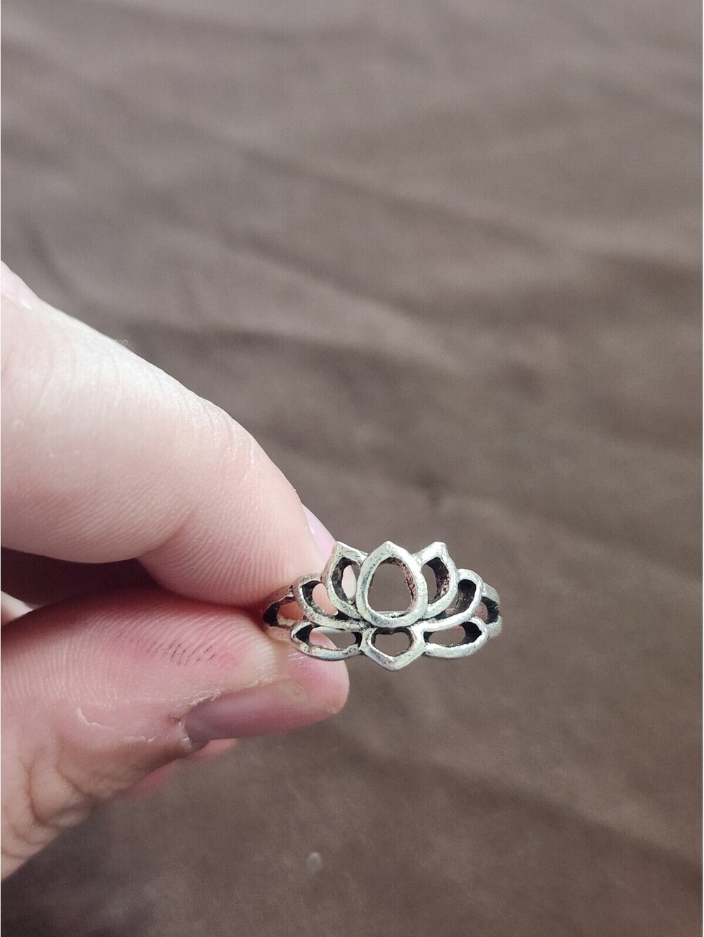 Vintage Silver Tone Lotus Flower Ring Size 6.5